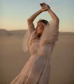 We Are Reclamation Chiffon Delight Gown Beige One Size Fits Most for rent on The Volte - image 8