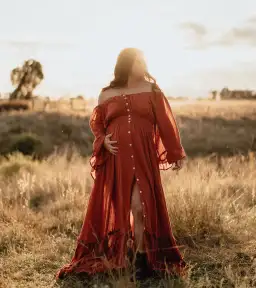 We Are Reclamation Ruffle Me Open Gown in Rust One Size Fits Most  for rent on The Volte - image 2