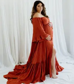 We Are Reclamation Ruffle Me Open Gown in Rust One Size Fits Most  for rent on The Volte - image 14