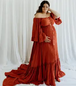 We Are Reclamation Ruffle Me Open Gown in Rust One Size Fits Most  for rent on The Volte - image 1