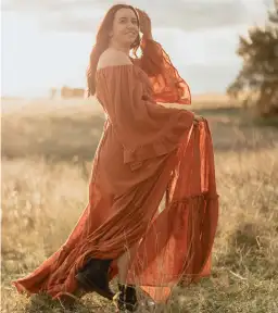 We Are Reclamation Ruffle Me Open Gown in Rust One Size Fits Most  for rent on The Volte - image 9