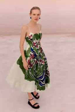 Aje Paradiso Cinched Midi Dress Sundress Green Floral Size AU 12