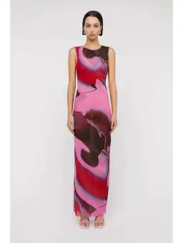 Scanlan Theodore Italian Watercolour Mesh Dress in Raspberry Size AU 8 for rent on The Volte - image 1