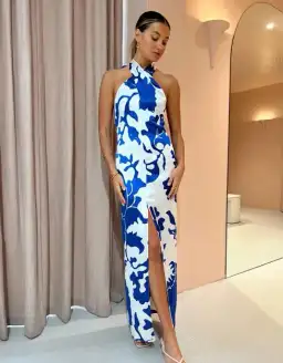 Sir the Label Esme Halter Silk Maxi Dress Print Size 2 / Au 10