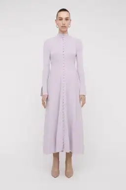 Scanlan Theodore Crepe Knit Button Polo Dress in Pale Mauve Size XS / Au 6