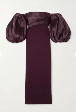 SOLACE LONDON Carmen off-the-shoulder gathered satin and crepe maxi dress for rent on The Volte - image 1