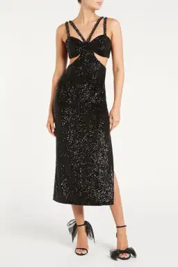 Rebecca Vallance Missing Hours Cut Out Midi Dress Black Size 4