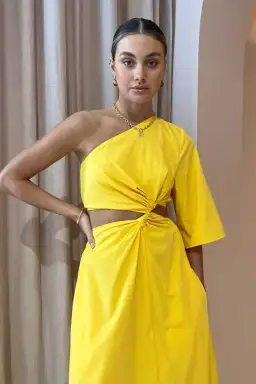 Camilla & Marc Wally One Shoulder Cut Out Maxi Dress in Honey Yellow Size 10 for rent on The Volte - image 3