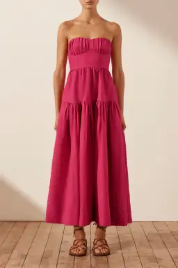 Shona Joy Joanine Linen Ruched Midi Dress Pink Size 14 / XL for rent on The Volte - image 1