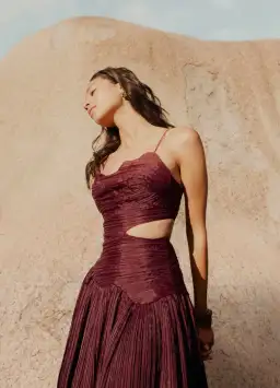 Aje Laurier Wave Maxi Dress Burgundy Size AU 6