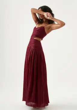 Aje Laurier Wave Maxi Dress Burgundy Size AU 6