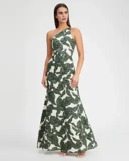 Rachel Gilbert Byron Maxi Dress Cutout Green Floral Linen Size 2 / AU 10
