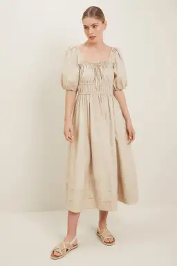 Seed Heritage Poplin Midi Dress Beige Size 14  for rent on The Volte - image 1