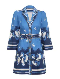 Zimmermann High Tide Mini Shirt Dress Blue Sailboats Size 1 / AU 10  for rent on The Volte - image 4
