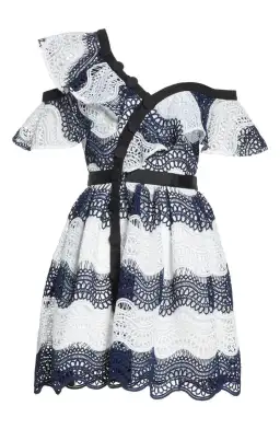 Self Portrait Wave Lace Frill Minidress Dress White/Navy Size10 for rent on The Volte - image 4