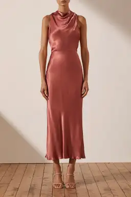 Shona Joy La Lune High Neck Midi Dress Terracotta Size 8 