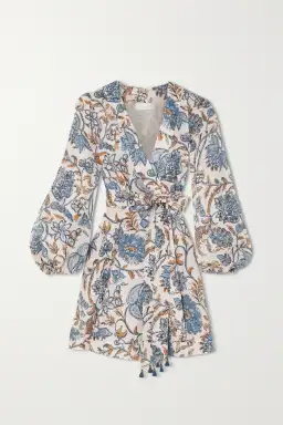 Zimmermann Vitali Floral-print Linen Wrap Dress Cornflower Floral Size 1/Au 10 for rent on The Volte - image 3