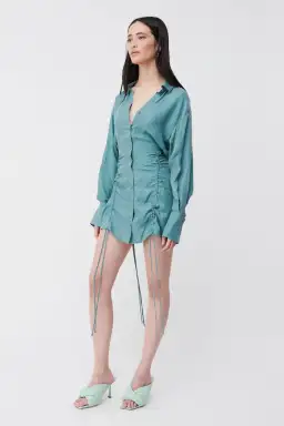 Suboo Seafoam Andy Ruched Mini Shirt Dress Blue  Size S / AU 8 for rent on The Volte - image 3