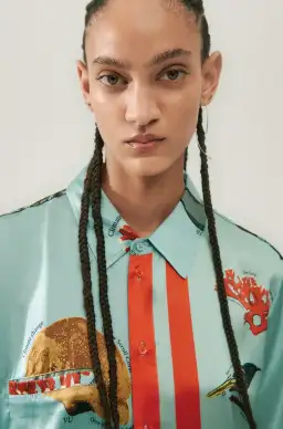 Silk Laundry Short Sleeve Boyfriend Shirt Endangered Species Mist Blue Size AU 6 for rent on The Volte - image 2