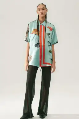 Silk Laundry Short Sleeve Boyfriend Shirt Endangered Species Mist Blue Size AU 6 for rent on The Volte - image 1