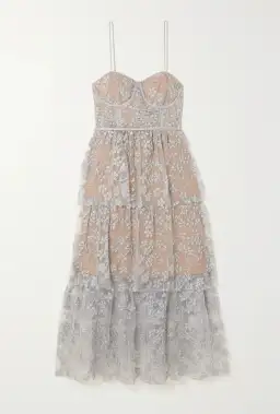 Self-Portrait Tiered Metallic Tulle Midi Dress Silver Size 12 for rent on The Volte - image 3