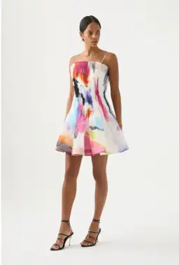 Aje Celestial Pleated Mini Dress in Abstract Sunset
Size 8 / S