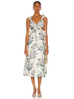 Zimmermann Cassia Ruffle Midi Dress Hydrangea Floral Size 3/Au  for rent on The Volte - image 1