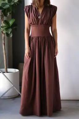 Esse Studios Cotton Rib Gathered Dress Brown Size 8 for rent on The Volte - image 1