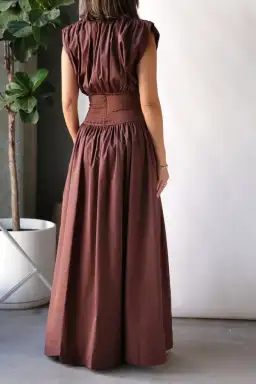 Esse Studios Cotton Rib Gathered Dress Brown Size 8 for rent on The Volte - image 2