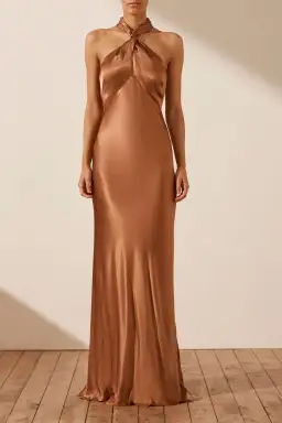 Shona Joy La Lune High Neck Twist Maxi Dress Almond Size 10 for rent on The Volte - image 1
