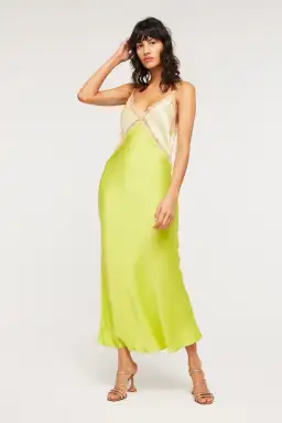Ginia Sadie Dess Midi Pastel Yellow/Lime Green Size M/AU 10