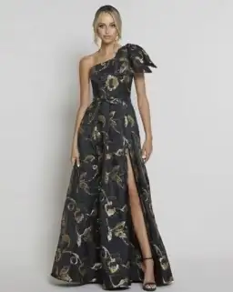 Bariano Olympia One Shoulder Gown Black/Gold Size 8 for rent on The Volte - image 5