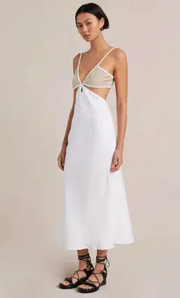 Bec & Bridge Demi Midi Dress In Sand/Ivory Size 16 for rent on The Volte - image 1