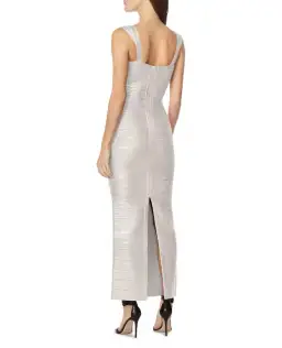 Herve Leger Sweetheart Banded Foil Gown Silver Size 8 for rent on The Volte - image 3