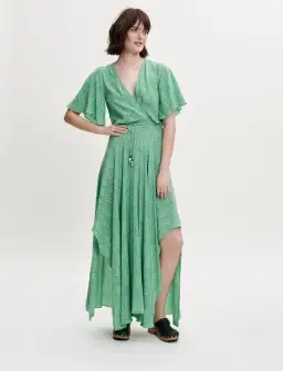 Maje Rimaro Wrap Maxi Dress Green Size 34/Au 6 for rent on The Volte - image 1