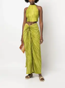 Cult Gaia Plissé-Effect Halterneck Top & Maxi Skirt Green Size 6