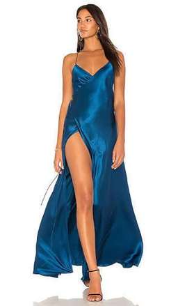 Michelle Mason Silk Satin Wrap Gown - Marine for rent on The Volte - image 1