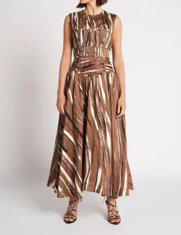 Aje Gabrielle Midi Dress in Neutral Stripe Print Brown 
Size 6 / XS