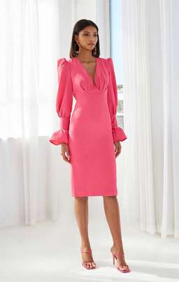 HOT PINK TIE-BACK TULIP SLEEVE BY JOHNNY for rent on The Volte - image 2