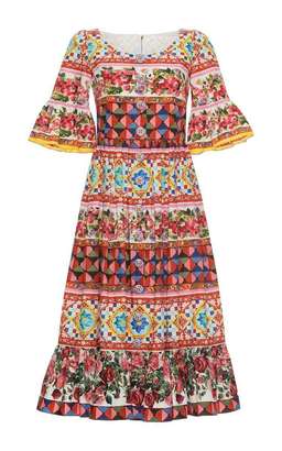 Dolce & Gabbana Bell Sleeve Mambo Midi Dress 