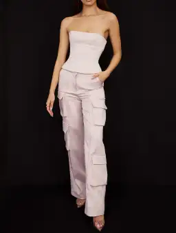 House of CB Angelica Strapless Corset and Daria Cargo Trousers Set Crystal Size 8 for rent on The Volte - image 1