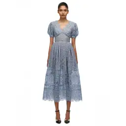 Self Portrait Fine Cord Lace Midi Dress Blue Size 10  for rent on The Volte - image 1