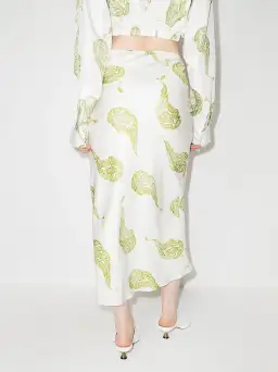 Christopher Esber Ruched Paisley Silk Maxi Skirt in Green Size 8 for rent on The Volte - image 3