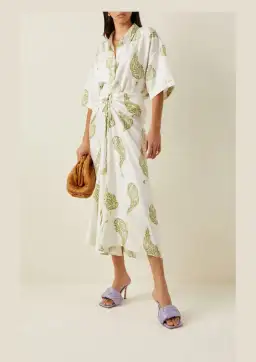 Christopher Esber Ruched Paisley Silk Maxi Skirt in Green Size 8 for rent on The Volte - image 1