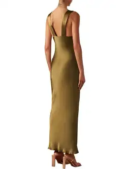 Shona Joy Giorgia Plunged Midi Dress Olive Green Size AU 12