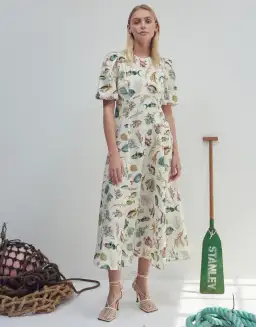 Alemais Wanda Linen Midi Dress Fish Underwater Size 10 for rent on The Volte - image 1
