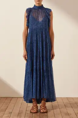 Shona Joy Saldanha High Neck Tiered Maxi Dress Blue Size 10 / M for rent on The Volte - image 1