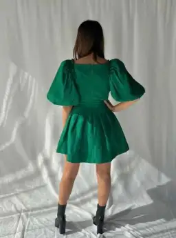AJE Dusk Knot Puff Sleeve Mini Dress Emerald Size 6 for rent on The Volte - image 4