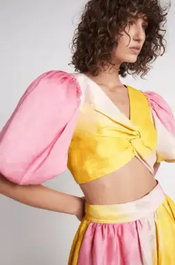 Aje Cloud Burst Puff Sleeve Cropped Top Tie Dye Pink Size 12 for rent on The Volte - image 2