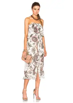 Zimmermann Karmic Flounce Strapless Cocktail Midi Dress Indienne Floral Print Size 6 for rent on The Volte - image 1